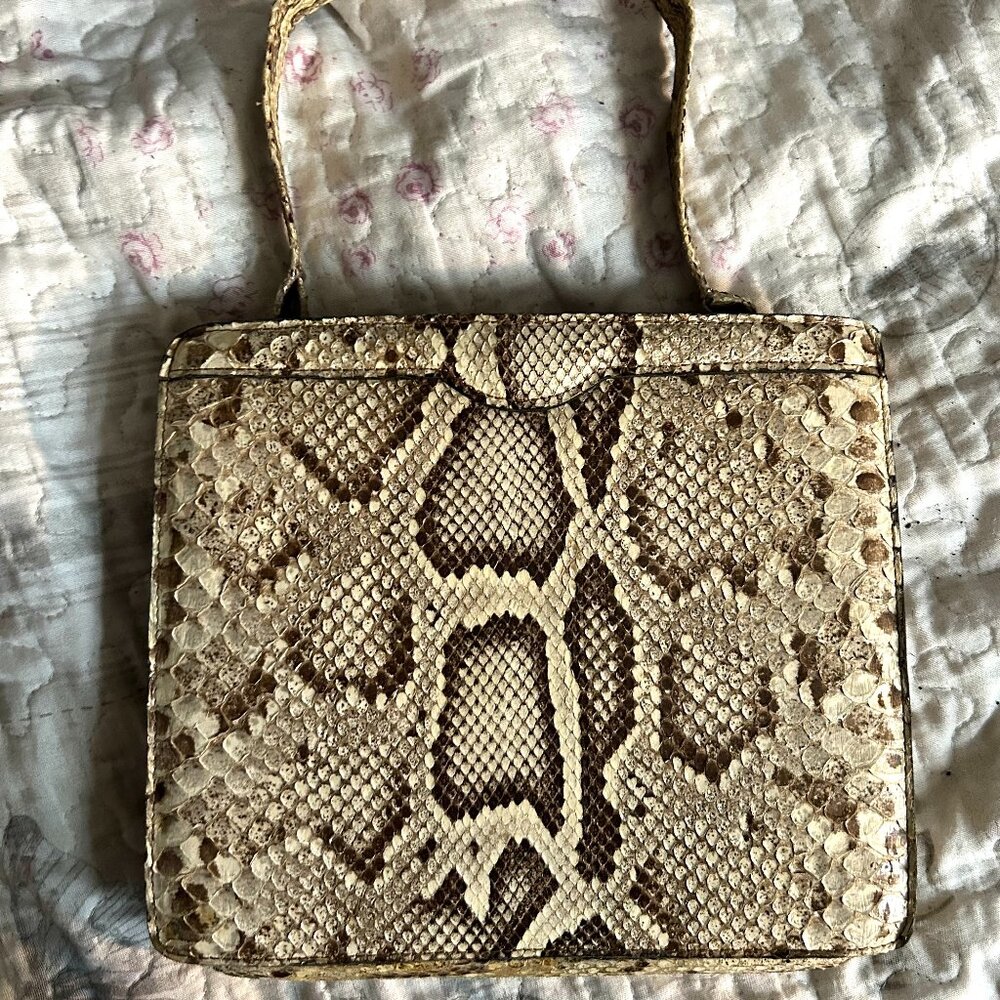 vintage 1950s authentic real snake skin top handle bag purse excellent condition